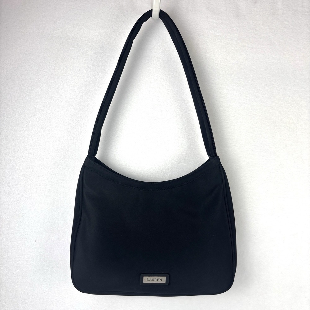 Lauren Ralph Lauren Black Nylon Shoulder Bag Purse Hobo Y2K Made in Korea